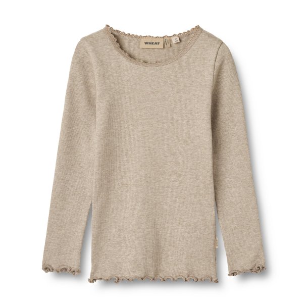 WHEAT bluse med blondekant Rib T-shirt LS Reese Gravel Melange