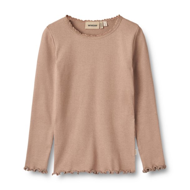 WHEAT bluse med blondekant Rib T-shirt LS Reese Nougat Rose