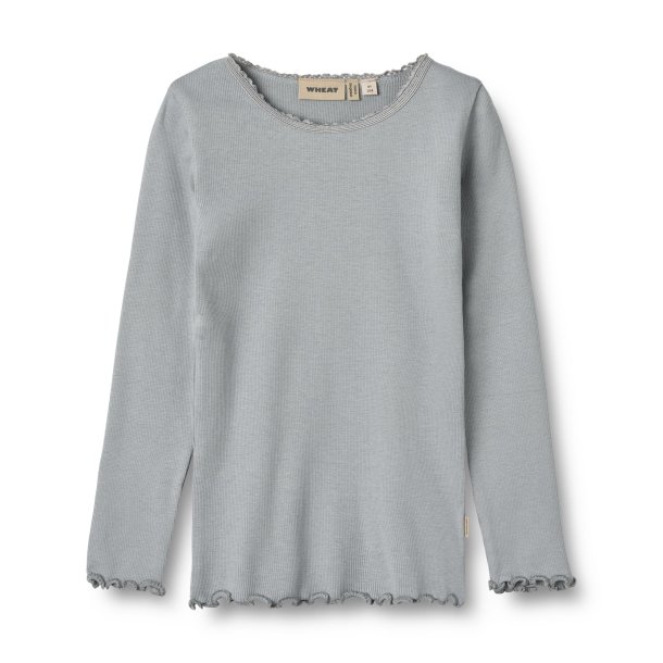 WHEAT bluse med blondekant Rib T-shirt LS Reese Cloudy Sky