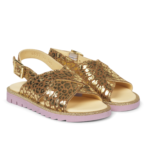 Markeret Tak format Angulus sandaler med spændelukning i guld leopard - Angulus - Krusedulle