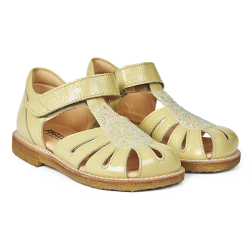 Sandaler til fra Angulus børnesandaler med glimmer i lys gul/lys gul glitter - Krusedulle