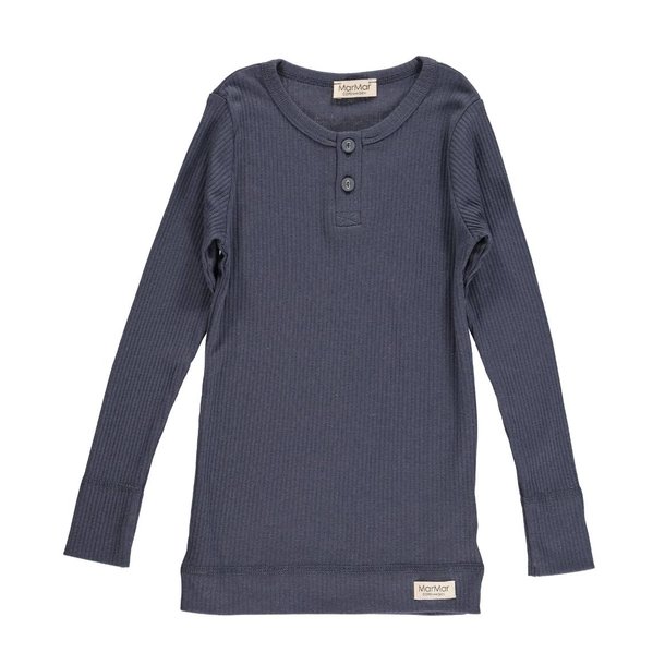 MarMar rib bluse med knapper Tee LS Modal Blue