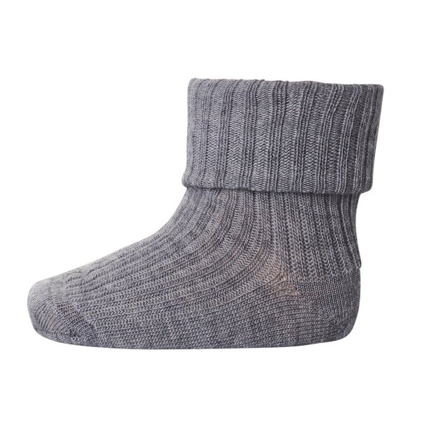 mp denmark baby strmper i uld Rib Wool Baby Socks Grey Melange 491