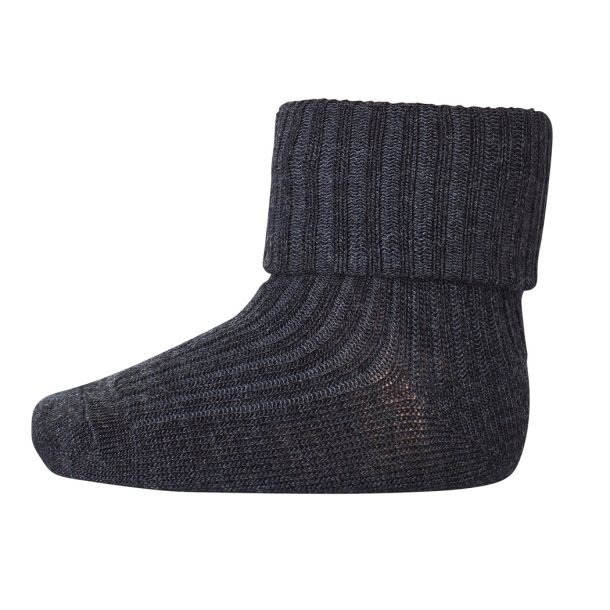mp denmark baby strmper i uld Rib Wool Baby Socks Dark Grey Melange 497