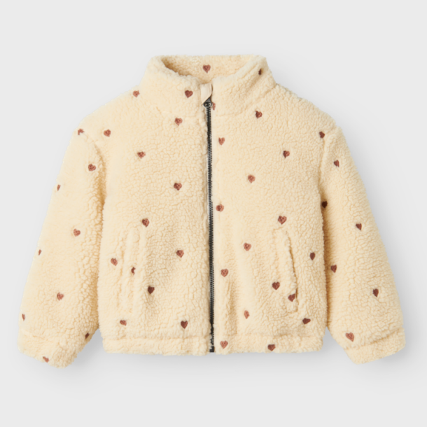 Lil' Atelier plysjakke med hjerter Nalo Loose Sherpa Jacket Sandshell Emb. Heart