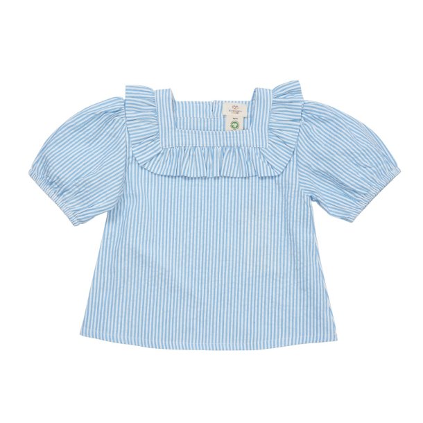 Copenhagen Colors top med flser Seersucker Shirt w. puffy Sky Blue/Cream stripes