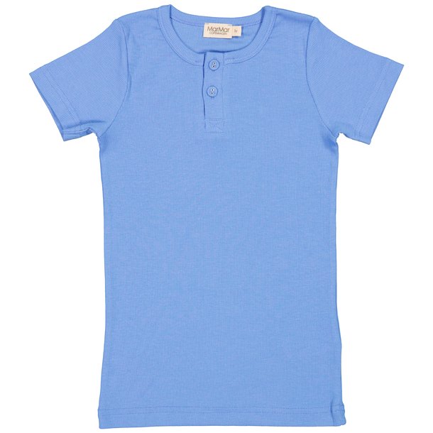 MarMar T-shirt med knapper Tee SS Fine Rib Cornflower