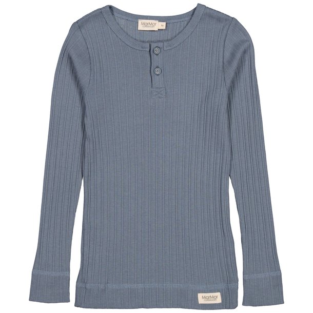 MarMar rib bluse med knapper Tee LS Modal Broad Rib Stormy Blue