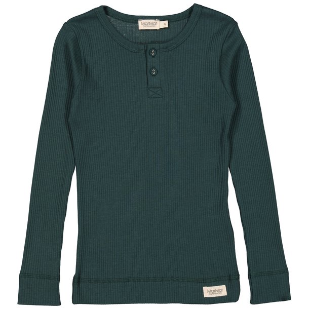 MarMar rib bluse med knapper Tee LS Modal Pine