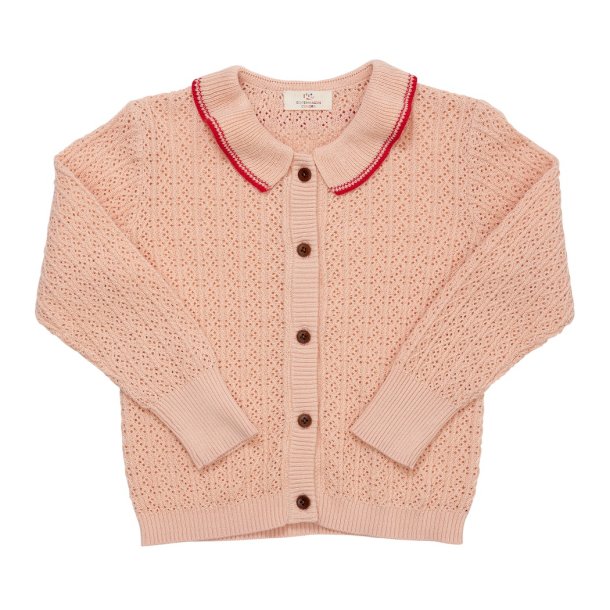 Copenhagen Colors cardigan Pointelle knitted cable cardigan w. collar Dusty Rose/Red