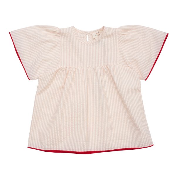 Copenhagen Colors top Seersucker Blouse w. contrast edge Dusty Rose/Cream stripes