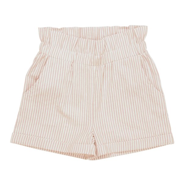 Copenhagen Colors shorts med flser Seersucker Shorts w. frill Dusty Rose/Cream stripes