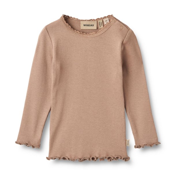 WHEAT bluse med trykknapper og blondekant Rib T-shirt LS Reese Nougat Rose