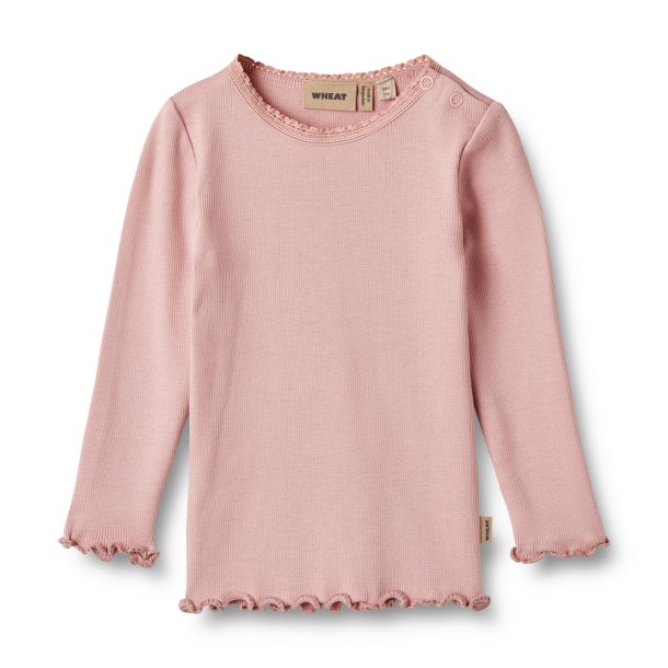 WHEAT bluse med trykknapper og blondekant Rib T-shirt LS Reese Rose Frost