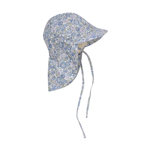 HUTTEliHUT solhat med blomster og nakkeskygge Summerhat Liberty Fabric May Field