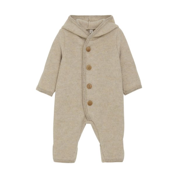 HUTTEliHUT uld kredragt med knapper Pram Suit Pixie Wool Fleece Camel Melange 2044