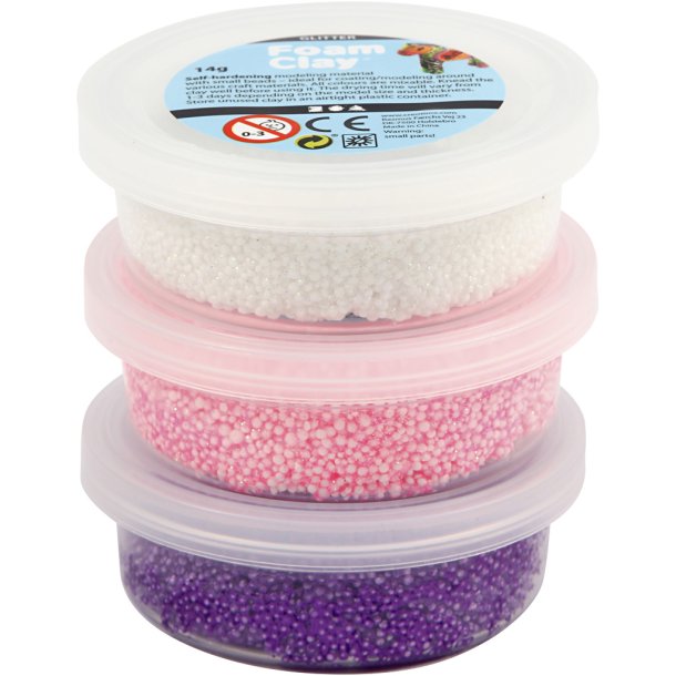 Creative Company Glitter Metallic Foam Clay&reg; 3 pk. Pink, lilla og hvid