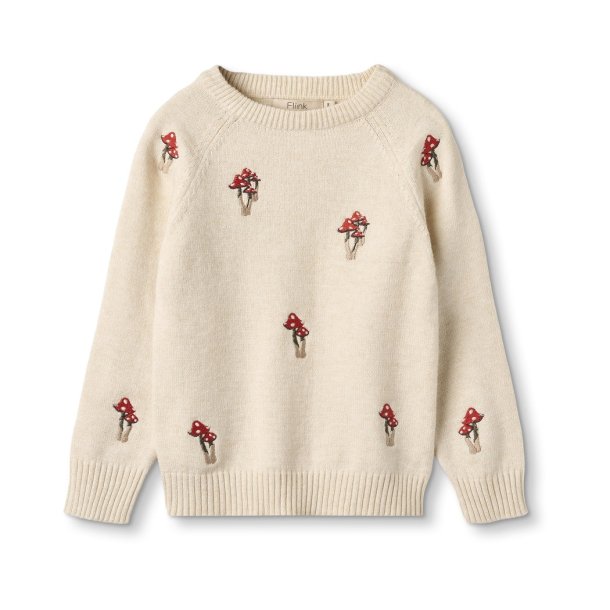 Fliink strik bluse med svampe Benna Mushroom Pullover Sandshell