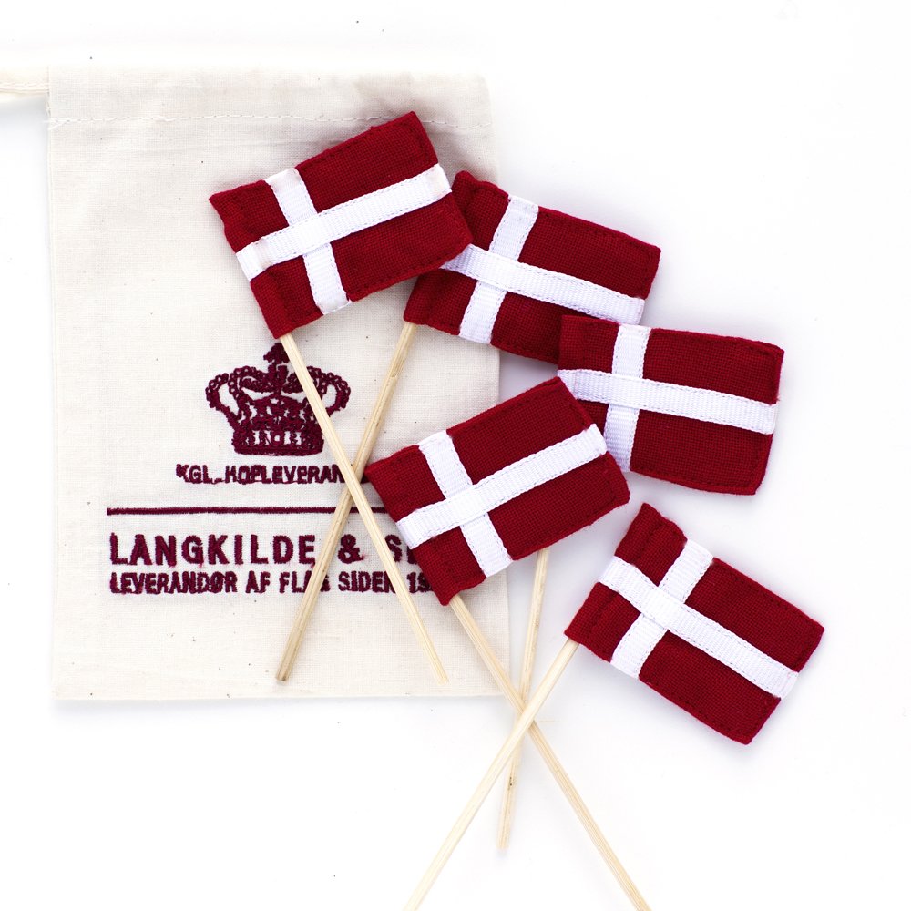 5 stk. lagkageflag med Dannebrog fra & Søn Langkilde & Søn Krusedulle