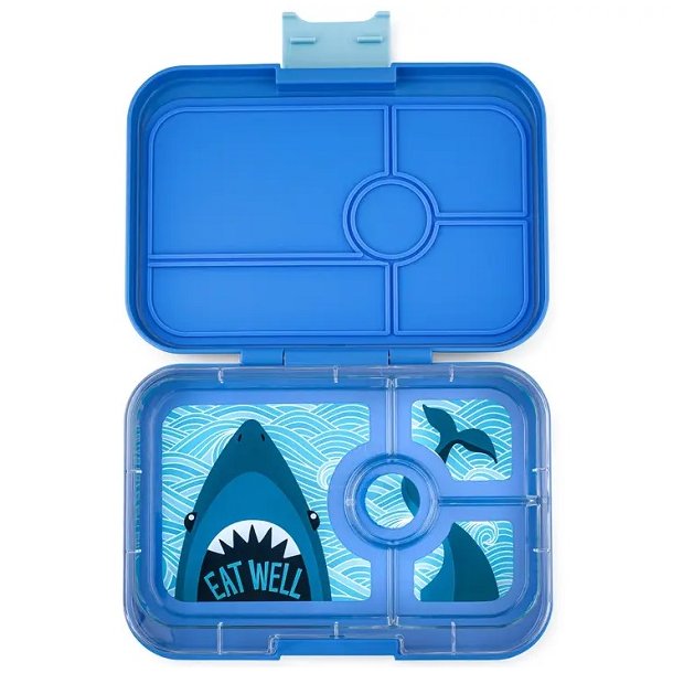 Yumbox stor madkasse med 4 rum Tapas True Blue Shark Tray