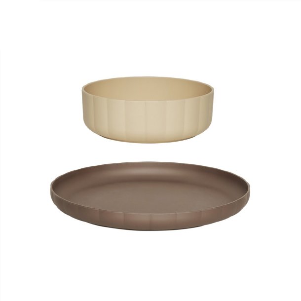 OYOY tallerken og skl Pullo Plate &amp; Bowl Taupe/Vanilla