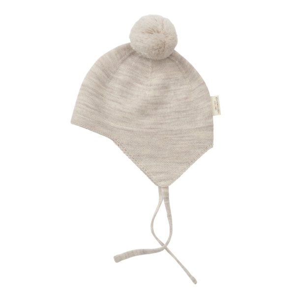 Copenhagen Colors baby hue Merino Knitted Baby Bonnet w. pompom Pale Cream Melange