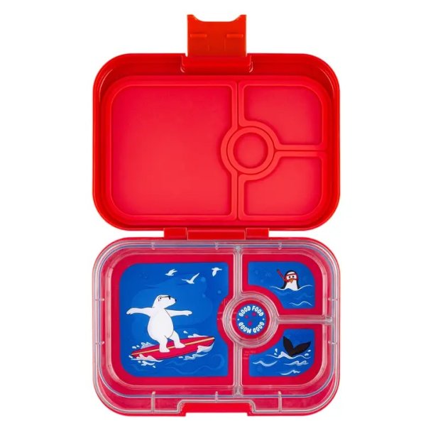 Yumbox madkasse med 4 rum Panino&nbsp;Roar Red&nbsp;Polar Bear Tray