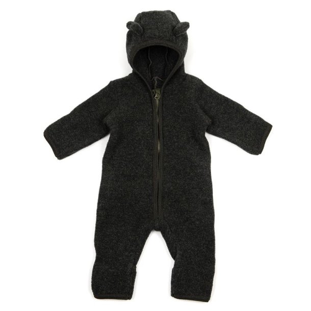 HUTTEliHUT kredragt i uldfleece - Allie Babysuit ears Wool Fleece Dark Green