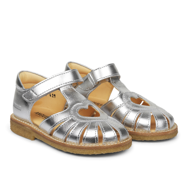 Angulus sandaler i sølv med lukket tå og velcro rem