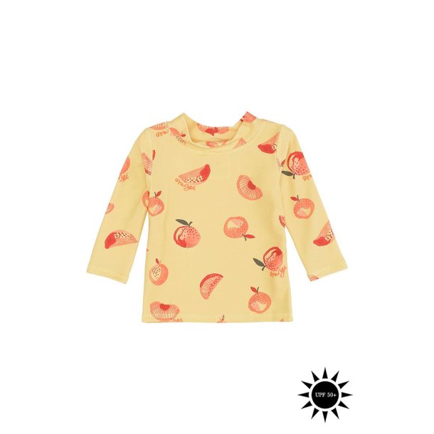 Soft Gallery UV50+ badebluse med lange rmer i gul med appelsin print - Baby Astin Sun Shirt Jojoba AOP Oranges