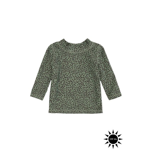 Soft Gallery UV50+ badebluse med lange rmer i grn leopard - Baby Astin Sun Shirt Oil Green AOP Leospot